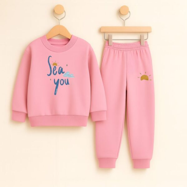Trendy Pink Sea You Print Tracksuit for Girls