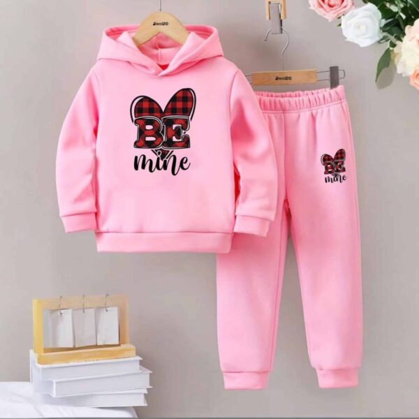 Girls’ Warm Casual Hooded Tracksuit with Be Mine Print