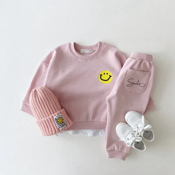 Smiley Pink Plush Hoodie & trouser Set