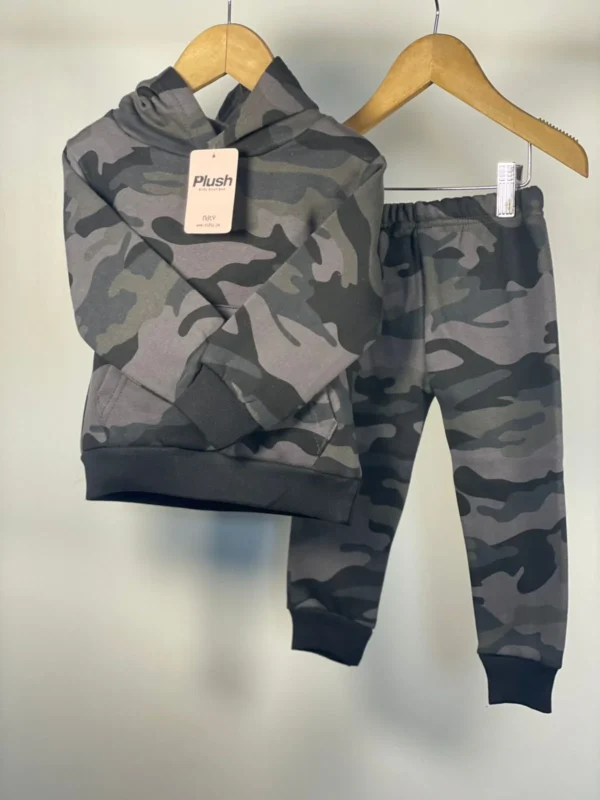 Plush Hooded Fleece Set – Camouflage Black