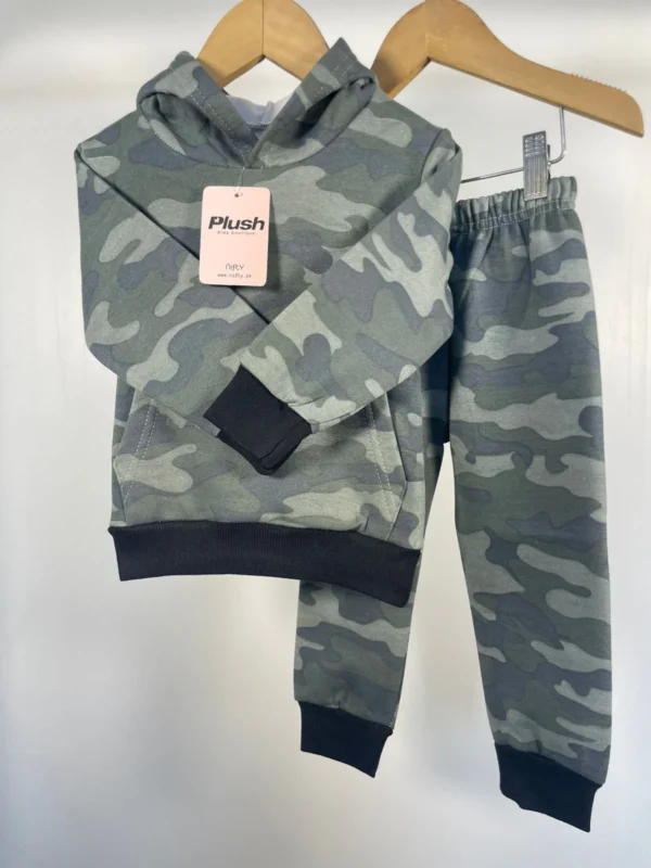 Plush Fleece Hoodie & Pants Set – Green Camo