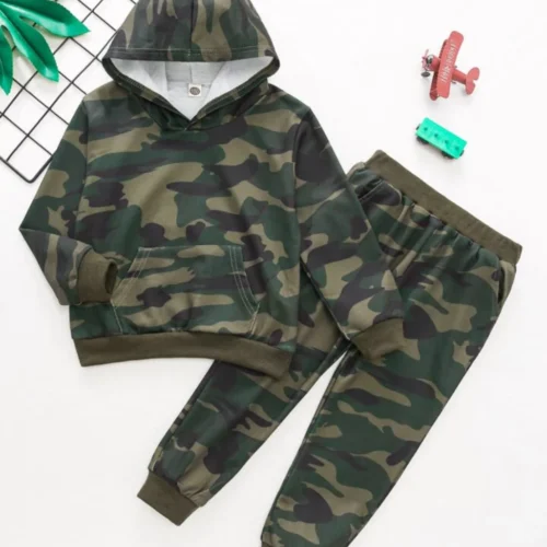 Plush Camouflage Rustic Green Fleece Hoodie & Trouser