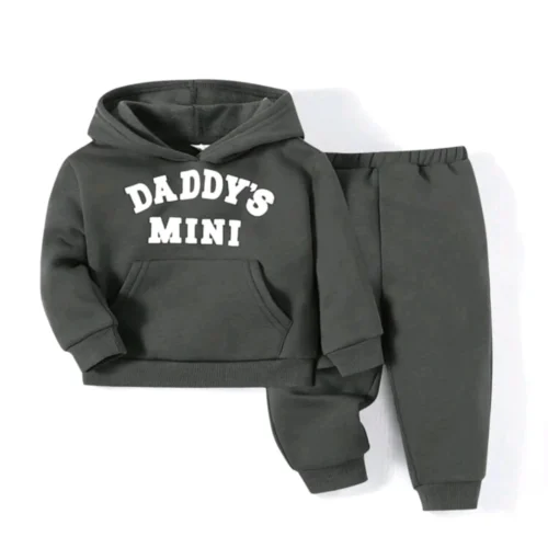 Daddy’s Mini Plush Hoodie & Trouser Set – Charcoal Grey