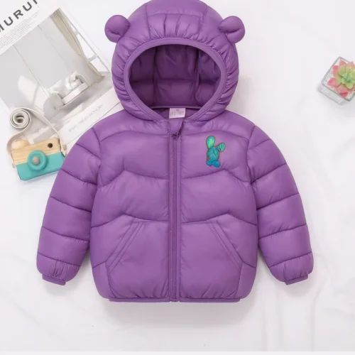 Kids Teddy Ear Purple Puffer Jacket