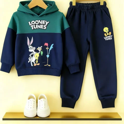 Boys’ Looney Tunes Hoodie Tracksuit – Green & Navy