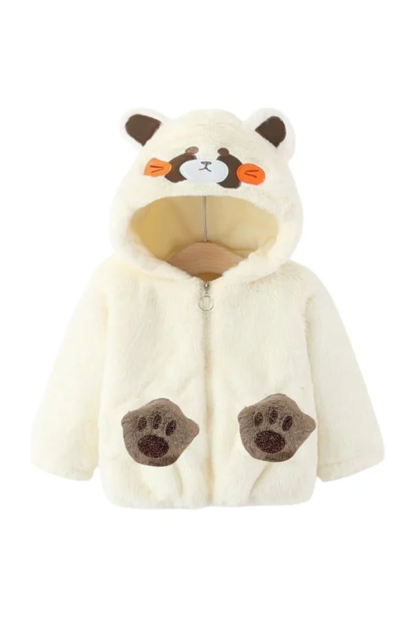 Kids Cream White Bear Furry Hoodie
