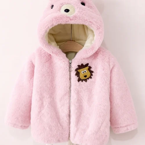 Baby Pink Fluffy Puppy Hooded Jacket for Kids