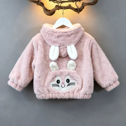 Rabbit Ear Plush Hoodie – Baby Pink
