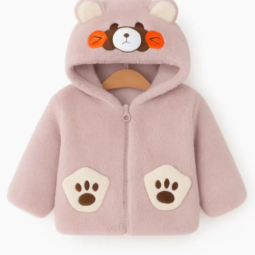 Furry Pink Bear Hoodie Girls