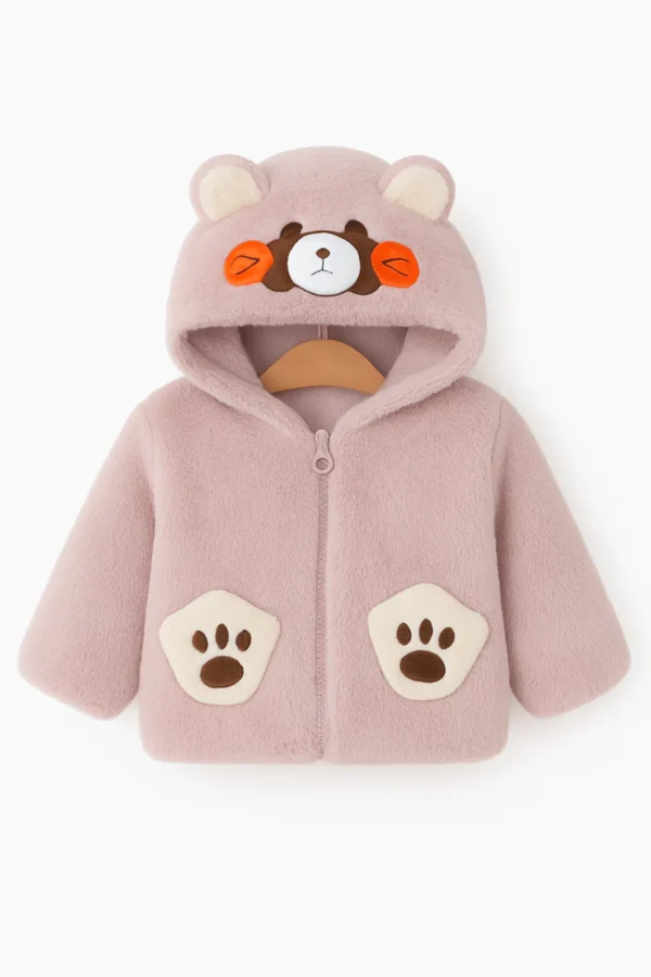 Furry Pink Bear Hoodie Girls