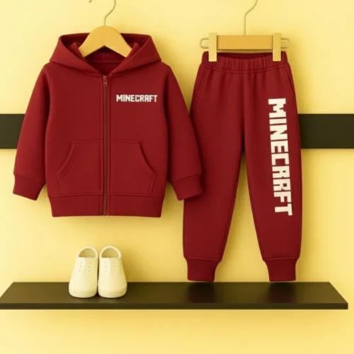 Red Minecraft Zipper Hoodie & Trouser Set